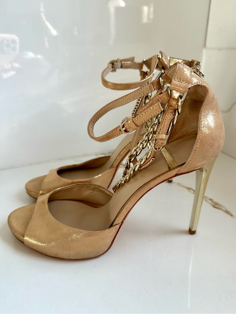 Marciano Gold Chain Ankle Strap Heels 8